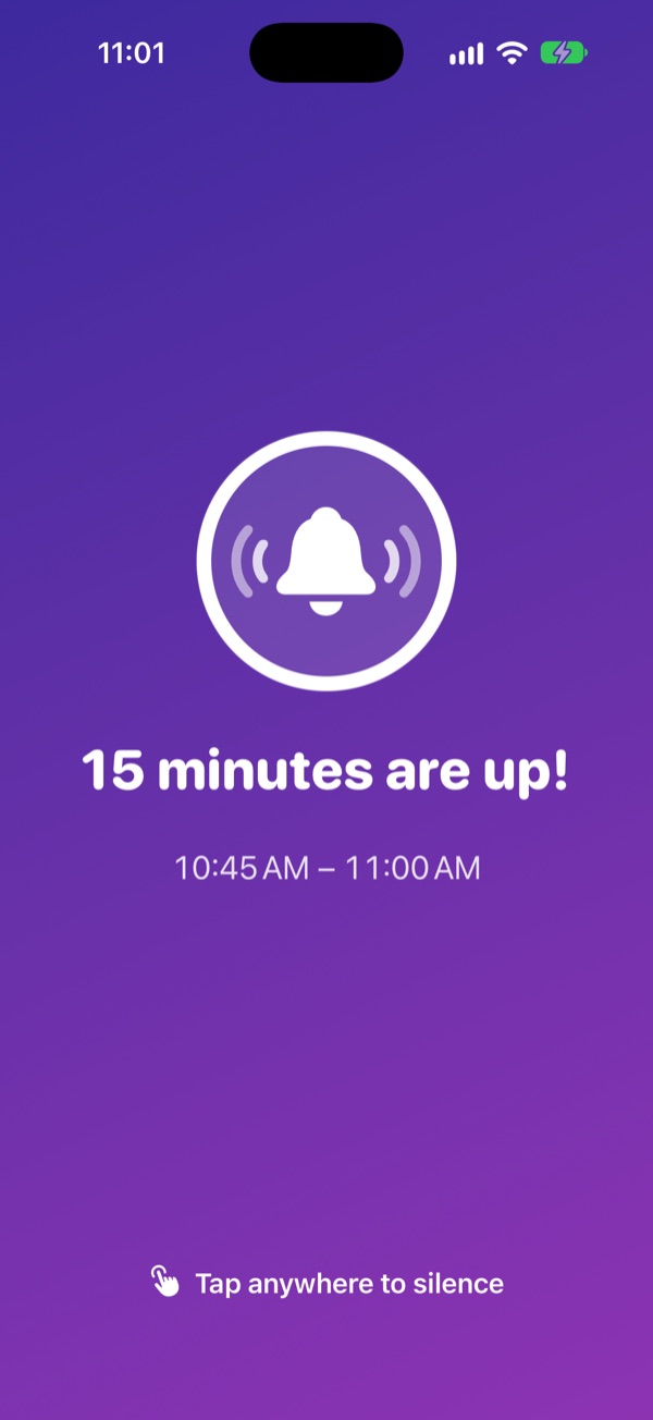 The check-in alert: 15 minutes are up
